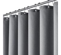 Ibenzoa® : Rideau de douche en forme de gaufre – hydrofuge et anti-moisissures, 100% polyester, gris, 240 x 200 cm, avec 12 crochets en plastique