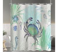Ibenzoa® Rideau de douche hydrofuge, dimensions 180 x 200 cm, fabriqué en 100% polyester, motif crustacés, traitement anti-moisissures, ourlet lesté, inclut 12 crochets
