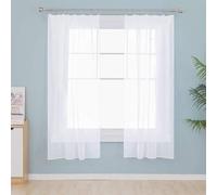 Ibenzoa® Rideaux de porte transparents, lot de 2, 175 x 140 cm, polyester uni, avec bande de plis, translucides avec protection de l'intimité, motifs de feuilles et broderies délicates