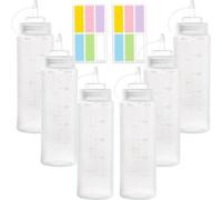 Ibenzoa® Set 6 : bouteilles doseuses réutilisables en plastique sans BPA, avec étiquettes colorées – dosage précis pour la cuisine et la restauration