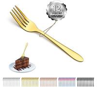 Ibenzoa® - Set de 12 fourchettes à dessert dorées – revêtement en titane, acier inoxydable, 14 cm, pour desserts, gâteaux et fruits, lavables au lave-vaisselle