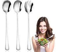 Ibenzoa® : Set de couverts à salade en acier inoxydable, comprenant une cuillère à salade, une fourchette à salade et une louche écumoire, dimensions 28 x 5,5 cm, finition miroir polie, idéal pour un 