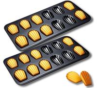 Ibenzoa® Set de moules à madeleines 2x (12 cavités) – 40 x 24 cm, en acier au carbone avec revêtement antiadhésif, forme coquillage pour madeleines et snacks