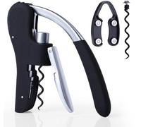 Ibenzoa® : Set professionnel de 3 pièces comprenant un tire-bouchon noir avec un manche ergonomique, un coupe-capsule, un verseur, un bouchon à vin et une spirale de rechange