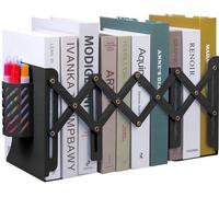 Ibenzoa® : Support de livres en métal réglable avec porte-stylos amovible, 3 compartiments, en acier avec revêtement émaillé, extensible de 15 à 50 cm, idéal pour le bureau et la maison