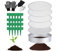 Ibenzoa® – Tamis de jardin multifonctionnel de 20 cm – Cadre en acier inoxydable, 5 cm de hauteur, 5 tamis interchangeables (3/6/9/10/12 mm), incluant une petite pelle et 20 étiquettes pour plantes