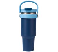 Ibenzoa® Thermos-gobelet 1,2 l – en acier inoxydable à double paroi, étanche et sans BPA, bleu foncé, avec poignée pliable et paille rétractable, compatible avec les supports de voiture
