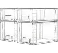 Ibenzoa® Transparente, tiroirs en acrylique empilables, ensemble de 4 pièces – taille moyenne et petite, pour la cuisine et la salle de bain, avec poignées, rails de guidage et silicone antidérapant, 