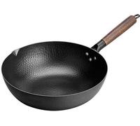 Ibenzoa® : Wok en fer forgé traditionnel, fabriqué à la main, diamètre de 31,8 cm, fond plat de 1,5 mm, poids d'environ 1,2 kg, non revêtu, adapté aux plaques à induction, aux plaques électriques et a