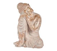 IBERGARDEN Statue Bouddha Assis Relaxé Blanc et Or