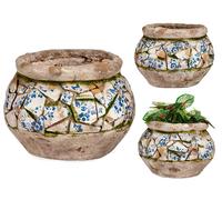 Ibergarden Vase Rustique en Polirésine Gris, Blanc ou Bleu 28 x 20 x 28 cm (Set de 2)