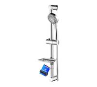 Ibergrif Barre de Douche M20903, Ensemble Douche avec Douchette | Barre réglable 55 cm, Flexible inox 170 cm, Porte-savon, 3 jets, Installation murale à percer, Finition chromée