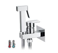 Ibergrif bidet à main chromé avec tuyau et valve d'arrêt | Muslim shower Shattaf pour WC, toilette et hygiène personnelle, kit complet