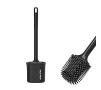 Ibergrif Brosse Toilettes WC Silicone avec Support, Balai Toilette WC Noir | Antibactérienne Balayette WC, Anti-Goutte, Séchage Rapide sans Odeur, Montage Mural ou au Sol, M34156B