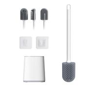 Ibergrif Brosse Toilettes WC Silicone avec Support, Brosse WC à Tête Plate Flexible, Anti-Goutte, Antibactérienne, Balayette WC Ventilée, Séchage Rapide sans Odeur, Montage Mural ou au Sol, Blanc