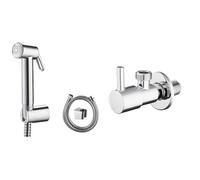 Ibergrif - Douchette WC avect Support et Flexible, Pomme de Douche, Chrome & M22025-1/2 Robinet d'Arret de Régulation avec Poignée, Robinet Équerre (1/2" * 1/2") pour Cuisine et Salle de Bains, Chromé