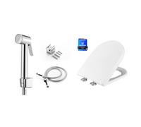 Ibergrif Kit WC, Abattant D Frein de Chute et Douchette Hygiénique | Ensemble WC avec lunette déclipsable, douchette chromée, flexible 1,2 m et support mural pour hygiène et entretien