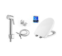Ibergrif Kit WC, Abattant O Frein de Chute et Douchette Hygiénique | Ensemble WC avec lunette à fermeture douce, déclipsage rapide, douchette chromée, flexible 1,2 m et support mural