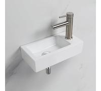 Ibergrif M41102-R Lavabo Lave-Mains Suspendu en Céramique Blanche, Vasque Rectangulaire Compacte pour WC et Petites Salles de Bain, 37,6 x 18,8 cm