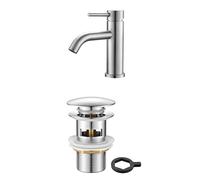 Ibergrif M11003A, Mitigeur de Lavabo - Robinet de Salle de Bains Monocommande & M20502 vidage Salle de Bain, Bonde de Lavabo Pop Up, Chromé, Argent