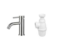 Ibergrif M11003A, Mitigeur de Lavabo - Robinet de Salle de Bains Monocommande, Robinets de lavabo & Wirquin 30723136 Siphon de lavabo Ø32 réglable en hauteur, blanc