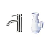 Ibergrif M11003A, Mitigeur de Lavabo - Robinet de Salle de Bains Monocommande, Robinets de lavabo & Wirquin SP3178 Siphon de lavabo et lave-mains à culot court, blanc