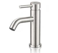 Ibergrif M11003A Robinet de Salle de Bain Inox Gris Brossé, Compact | Mitigeur lavabo monocommande, eau chaude/froide, cartouche céramique, G3/8, 2 flexibles PEX 50 cm, bec 68 mm