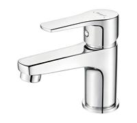Ibergrif M11057 Robinet de Salle de Bain Compact Laiton Chromé | Mitigeur lavabo pour petite vasque, eau chaude/froide, cartouche céramique, aérateur, G3/8, 2 flexibles 50 cm, bec 65 mm