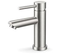 Ibergrif M11103 Robinet Lave Main Inox Brossé, Compact | Mitigeur lavabo, eau chaude/froide, cartouche céramique, aérateur, G3/8, kit de montage, hauteur sous bec 73 mm