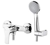 Ibergrif M12057, Mitigeur Douche avec Douchette et Flexible de Douche et Support - Robinet Douche Universel Filetage G1/2, Mitigeur Douche Mural, Flexible, Laiton, Chromé