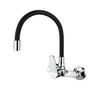 Ibergrif M16559-2, Mitigeur d'Evier de Cuisine Mural, Robinet de Cuisine Monocommande, Robinet de Cuisine avec Bec Flexible, Chromé, Noir