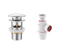 IBERGRIF M20502 vidage Salle de Bain, Bonde de Lavabo Pop Up, Chromé, Argent & Wirquin 30722152 Siphon lavabo Néo D32 zéro fuite, blanc