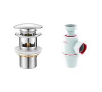 IBERGRIF M20502 vidage Salle de Bain, Bonde de Lavabo Pop Up, Chromé, Argent & Wirquin 30723194 Siphon lavabo Néo D32 zéro fuite, blanc