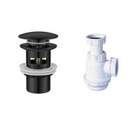 Ibergrif M20502B Bombe Vidage Salle de Bain, Bonde lavabo avec Trop Plein, Pop Up, Noir, M et Wirquin 30723130 Siphon de lavabo et Lave-Mains à culot Court, Blanc