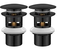 Ibergrif M20502B Bombe Vidage Salle de Bain, Bonde lavabo avec Trop Plein, Pop Up, Noir, M (Lot de 2)