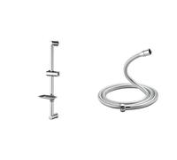 Ibergrif M20802, Barre de Douche, Support Pommeau de Douche avec Porte-Savon, Acier, Chromé, Argent & M20109-17 Flexible de Douche Universel (G1/2 pouces, 1.7M), Tuyau de Douche Anti-Torsion