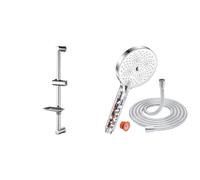 Ibergrif M20802, Barre de Douche, Support Pommeau de Douche avec Porte-Savon, Acier, Chromé, Argent & Pommeau de Duche avec tuyau 1,6M, YEAUPE PRO Pommeau de Douche Economie Deau