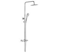 Ibergrif M21810 Colonne Mitigeur Thermostatique, Robinet, Flexible, Douche de Tête, Douchette, Support, Chromé, Argent