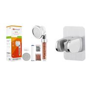 Ibergrif M22025,Pommeau de Douche 3 Modes, Système de Filtration à Trois Étages & M20405, support de pommeau de douche sans perçage adhésif 3M - support de douche réglable