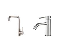 Ibergrif M22105A - Mitigeur Évier avec Bec Haut, Robinet de Cuisine, Nickel Brossé & M11003A, Mitigeur de Lavabo - Robinet de Salle de Bains Monocommande, Robinets de lavabo à Tiroir