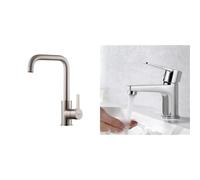 Ibergrif M22105A - Mitigeur Évier avec Bec Haut, Robinet de Cuisine, Nickel Brossé & Star M11057, Mitigeur de Lavabo - Robinet de Salle de Bains Monocommande, Robinets de lavabo à Tiroir
