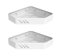 Ibergrif M34034W, Étagère de douche sans perçage, étagère d'angle pour shampoing et gel douche, fixation murale, 2 pièces, blanc