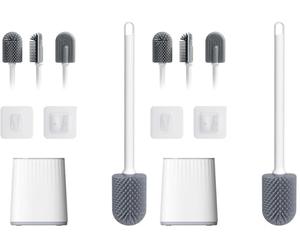 Ibergrif M34151-2, Brosse WC Silicone - Brosse Toilette et Supports, Anti-Goutte, Antibactérienne, Balayette WC Ventilée, Séchage Rapide sans Odeur, Balai WC Montage Mural/au Sol, Blanc (Lot de 2)