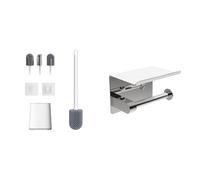 Ibergrif M34151-2, Brosse WC Silicone et MK34053, Porte Papier Toilette Mural - Support Anti-Goutte, 304 Acier Inoxydable