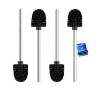 Ibergrif M34155 Brosse WC Classique Lot de 4, Manche en Acier Inoxydable, Tête de Brosse Noire 8 cm, Brosse WC de Remplacement