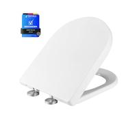 Ibergrif M41001 Abattant WC D Forme, Lunette WC Frein de Chute, Blanc | Déclipsage Rapide, Fixation par le Dessus, Charnières Réglables, Compatible WC 40,5-46,5 cm, Entraxe 10-22 cm