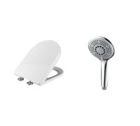 Ibergrif M41001, Abattant WC Forme D, Cuvette Toilette avec Frein de Chute, Lunette WC & GRIFEMA COMPLENTO-G803 Douchette à Main 5 jets pour Salle de Bain, Grosse Pommeau de Douche