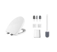 Ibergrif M41002, Abattant WC Forme O, Cuvette Toilette avec Frein de Chute, Lunette WC avec Fermeture en Douceur & M34151-2, Brosse WC Silicone - Brosse Toilette et Supports, Anti-Goutte