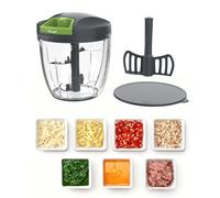 Ibergrif M501-9 Hachoir Manuel 900 ml, Coupe Légumes à Corde | Lames en acier inoxydable, Palette mélangeuse, Base antidérapante, Sans BPA, pour Oignons, Œufs, Fruits Secs et Purée Bébé
