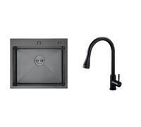 Ibergrif M85545B, Evier Cuisine 1 Bac 55 x 45 cm, Evier Inox avec Filtre de Vidange & M22136B - Robinet de Cuisine, Mitigeur Cuisine Rotatif à 360° avec Douchette Extractible